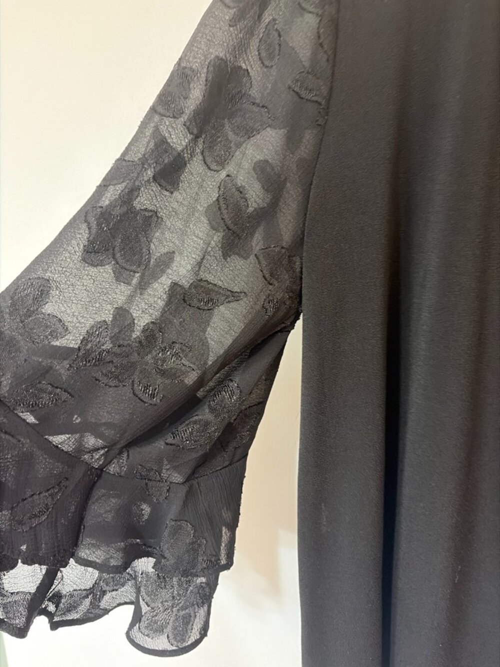 CeCe Black Blouse Sheer Embroidered Floral Sleeves - Size XL